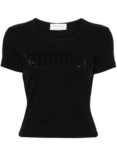 Logo Ribbed Cotton Cropped T-shirt - Blumarine - Modalova