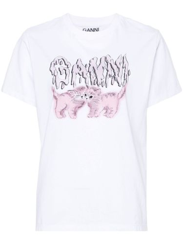 GANNI - Cats Print Cotton T-shirt - Ganni - Modalova