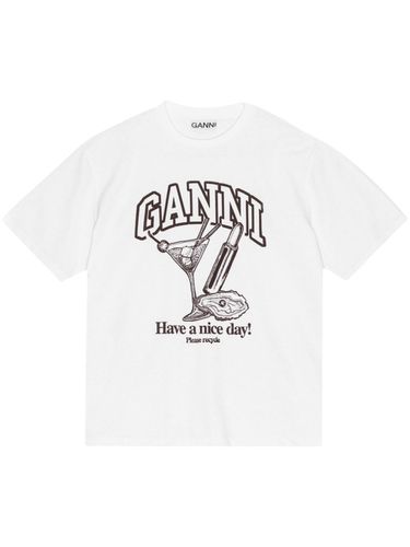 Cocktail Print Cotton T-shirt - Ganni - Modalova
