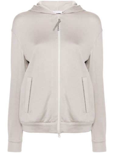 Cotton And Silk Blend Hooded Zipped Cardigan - Brunello Cucinelli - Modalova