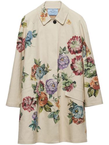 Printed Cotton Single-breasted Coat - Prada - Modalova