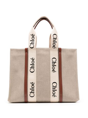 CHLOÉ - Woody Large Canvas And Leather Tote Bag - Chloé - Modalova