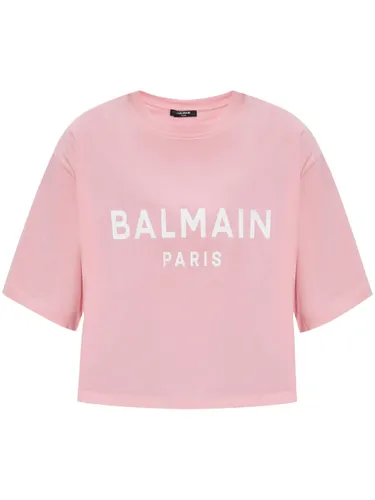 Logo Organic Cotton Cropped T-shirt - Balmain - Modalova