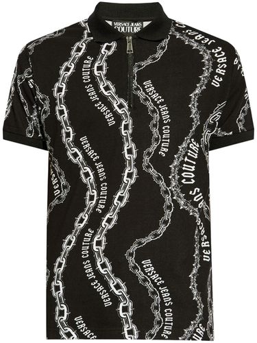 Short Sleeve Polo Shirt With Print - Versace Jeans Couture - Modalova