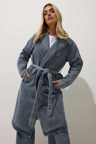 Trench Bleu Effet Délavé En Jean À Poches Size 44 - Limited Collection - Modalova