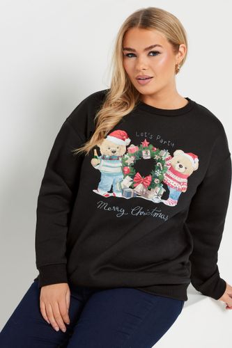 Sweatshirt Noir Festif Manches Longues Nounours De Noël Size 48 - Yours - Modalova