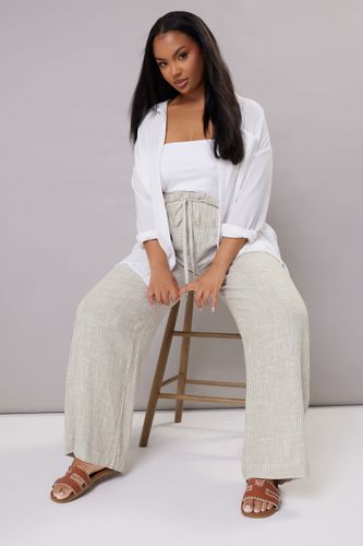 Pantalon Blanc À Rayures Plissé En Lin Size 54-56 - Yours - Modalova