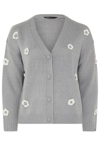 Cardigan Gris À Fleurs Appliquées Size 54-56 - Yours - Modalova
