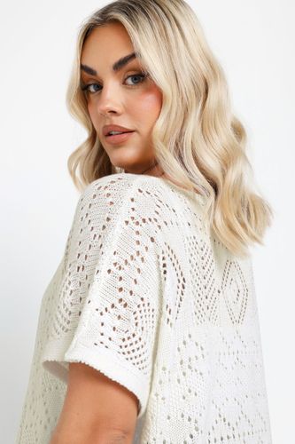 Top En Maille Blanc Style Crochet Manches Courtes Size 46-48 - Yours - Modalova