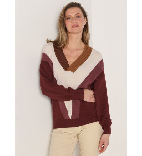 Col V en jersey avec rayures jaquard marron (XS), Casuel, Grenat, Viscose, Manche longue - Lois Jeans - Modalova