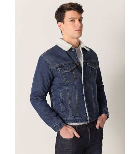 Veste en jean avec peau de mouton bleue (M), Casuel, Coton, Manche longue - Six Valves - Modalova