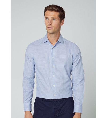 HM309591 Chemise bleue brossée Puppytooth (L), Casuel, Coton, Classique, Manche longue - Hackett London - Modalova