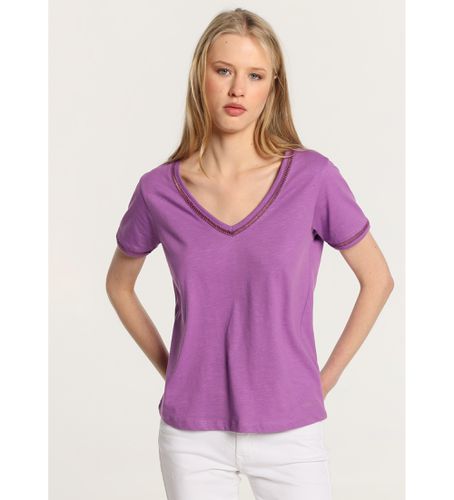 T-shirt basique à manches courtes et col en V, avec détails violets découpés à l'emporte-pièce (XS), Casuel - Lois Jeans - Modalova