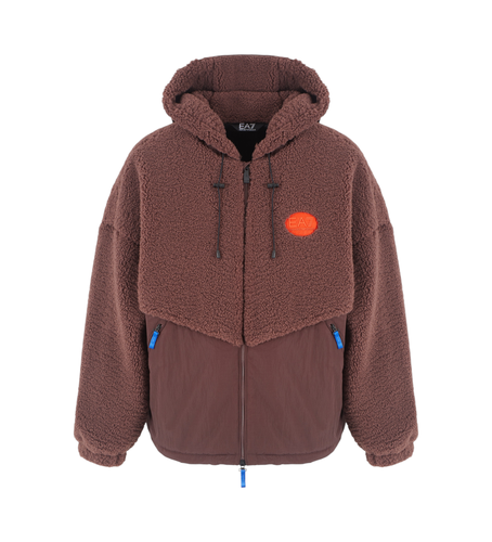 DPB23_PNHNZ Blouson bombardier à capuche en tissu effet pelucheux marron (L), Casuel, Polyester - EA7 - Modalova