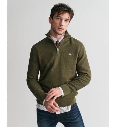 Jersey de coton avec demi-fermeture éclair et microtexture verte (L), Casuel - Gant - Modalova