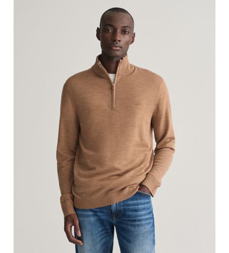 Pull en laine mérinos extra-fine avec demi-fermeture éclair marron (L), Casuel - Gant - Modalova