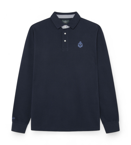 HM550982 Polo Heritage Small Logo (S), Casuel, Coton, Manche longue, Marine - Hackett London - Modalova