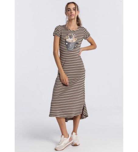 Til kvinder. 447612280 Lang stribet kjole (L), Casual, Polyester, Korte ærmer - Lois Jeans - Modalova