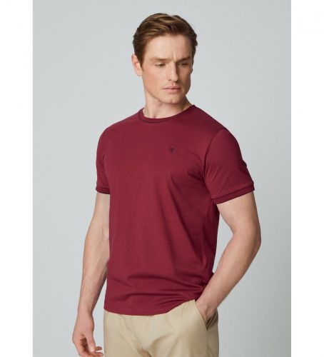 Til mænd. HM500774 T-shirt med kant i bordeaux (L), Casual, , Bomuld, Korte ærmer - Hackett London - Modalova