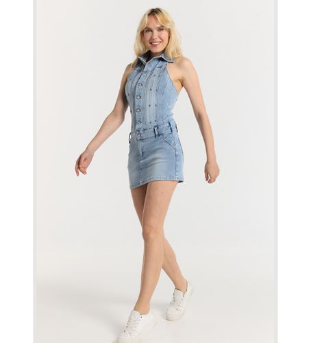 Til kvinder. 290352610 Kort bustier-kjole med knapper og åben ryg i (XS), Casual, Bomuld, Denim, Uden ærmer/stropper - Lois Jeans - Modalova