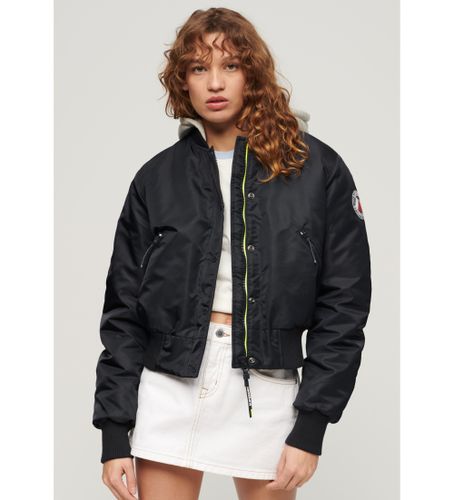 Til kvinder. W5011654A Navy bomberjakke med hætte (S), Casual, Nylon, Lange ærmer - Superdry - Modalova