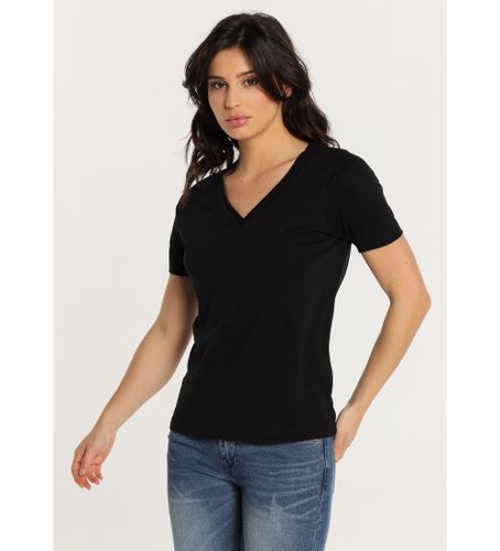 Til kvinder. 422652498 Kortærmet basis-T-shirt med dobbelt ribkrave i V-udskæring (XS), Casual, Bomuld, Korte ærmer - Lois Jeans - Modalova