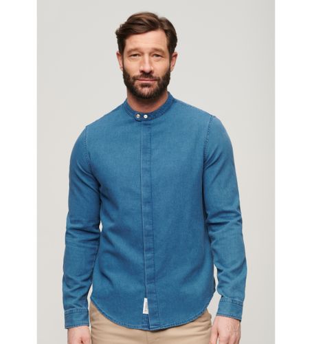 Til mænd. M4010825A Indigo skjorte med bagerkrave Merchant blue (L), , Casual, Lange ærmer, Økologisk bomuld, Bæredygtig - Superdry - Modalova