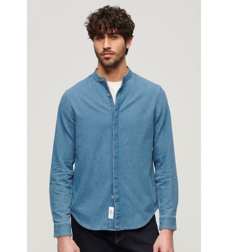 Til mænd. M4010825A Indigo skjorte med bagerkrave Merchant blue (XXL), , Casual, Lange ærmer, Økologisk bomuld, Bæredygtig - Superdry - Modalova