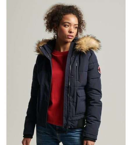 Til kvinder. W5010995A Everest navy quiltet bomberjakke med hætte og hætte (L), Casual, Riflet - Superdry - Modalova