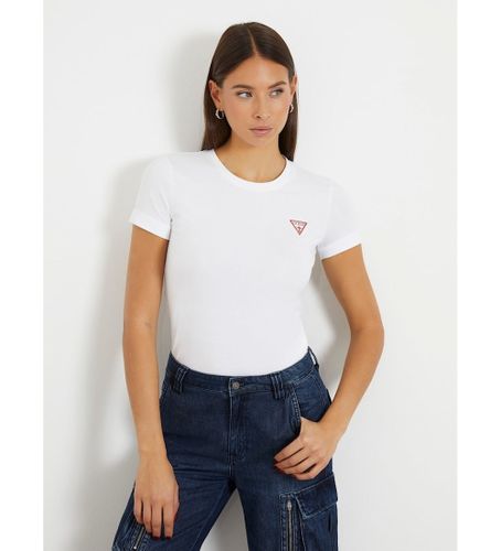Til kvinder. W2YI44J1314 Stretch-T-shirt med lille hvidt trekantlogo (L), Casual, Bomuld, Korte ærmer - Guess - Modalova