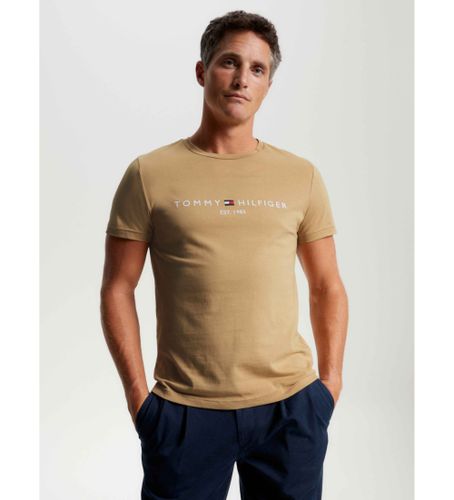Til mænd. MW0MW11797 T-shirt med logo og (S), Casual, Korte ærmer, Sennepsgul, Økologisk bomuld, Bæredygtig - Tommy Hilfiger - Modalova