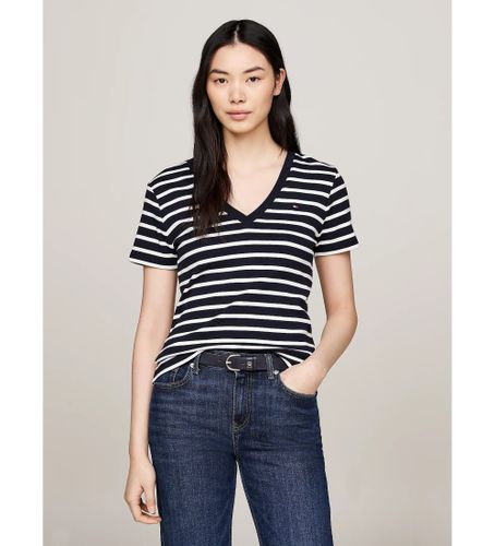 Til kvinder. WW0WW40584 Navy slim t-shirt med V-hals (XXS), Casual, Bomuld, Korte ærmer, Blå - Tommy Hilfiger - Modalova