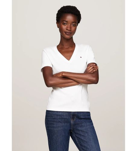 Til kvinder. WW0WW40584 slim t-shirt med V-hals (S), Casual, Bomuld, Korte ærmer - Tommy Hilfiger - Modalova