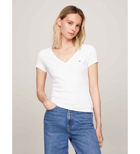 Til kvinder. DW0DW17385 Essential T-shirt med V-hals (XXS), Casual, Korte ærmer, Økologisk bomuld, Bæredygtig - Tommy Jeans - Modalova