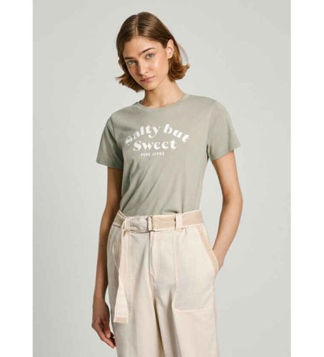 Til kvinder. PL505886 T-shirt med rygprint, almindelig pasform, (XS), Casual, Bomuld, Korte ærmer, Bæredygtig - Pepe Jeans - Modalova