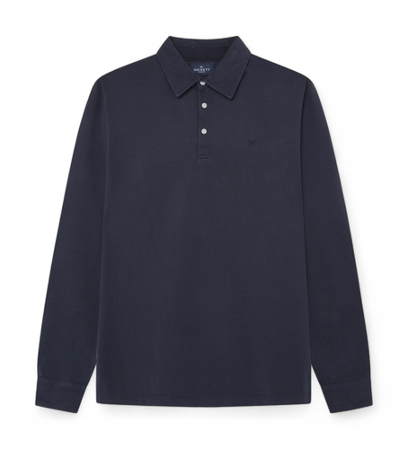 Til mænd. HM550986 Navy-vasket poloshirt (M), Casual, Bomuld, Lange ærmer - Hackett London - Modalova