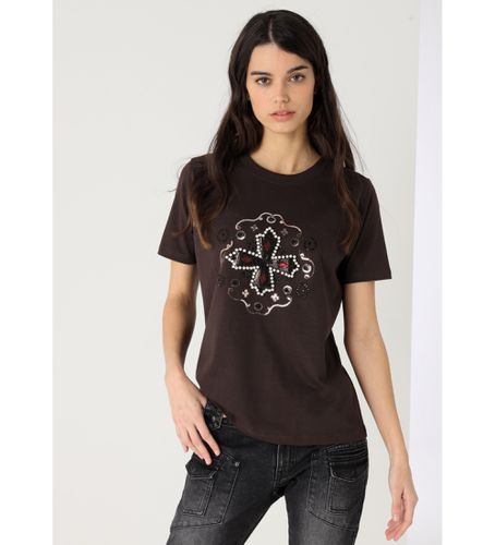 Til kvinder. 422752544 Kortærmet T-shirt med rhinestones western brown (XS), Brun, Casual, Bomuld, Korte ærmer - Lois Jeans - Modalova