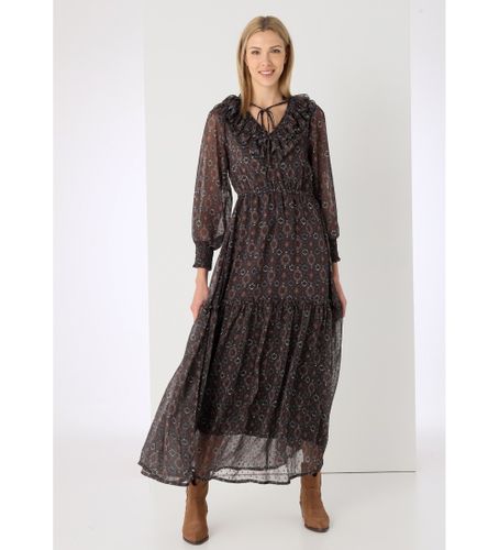 Til kvinder. 448092542 Lang kjole med flæser (XS), Casual, Polyester, Lange ærmer - Lois Jeans - Modalova