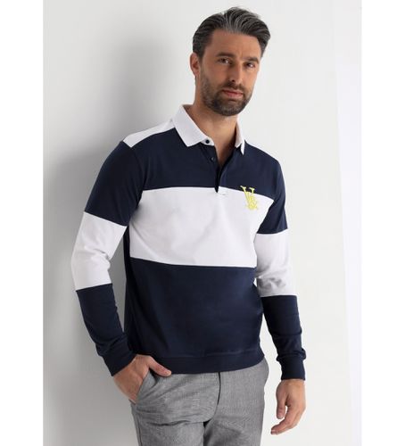 Til mænd. 630207107 Langærmet stribet poloshirt med navyfarvet 3D-broderet logo (S), Casual, Bomuld, Lange ærmer, Bl - Victorio & Lucchino, V&L - Modalova