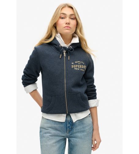 Til kvinder. W2012159A Hættetrøje med lynlås og metallisk Luxe-logo navy (S), Casual, Sport, Bomuld, Multisport, Bæredygtig - Superdry - Modalova