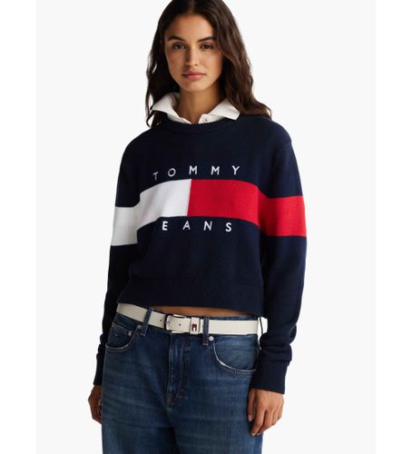 Til kvinder. DW0DW19335 Jersey Center Flag marine (L), Casual, Bæredygtig, , Genbrugsbomuld - Tommy Jeans - Modalova