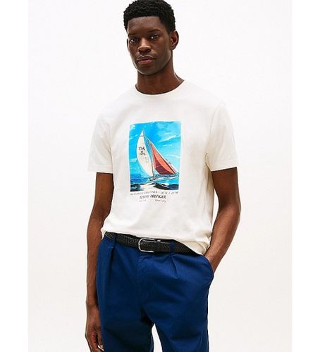 Til mænd. MW0MW38615 T-shirt i bomuld med hvidt print (L), Casual, Korte ærmer - Tommy Hilfiger - Modalova