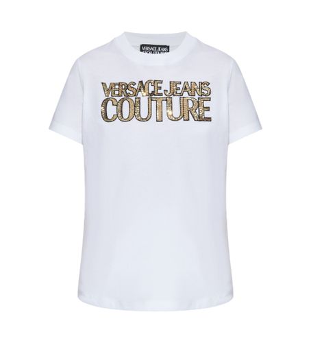 Til kvinder. 78HAHE02-CJ00E Institutionel T-shirt Logo med hvide krystaller (XS), Casual, Bomuld, Korte ærmer - Versace Jeans Couture - Modalova