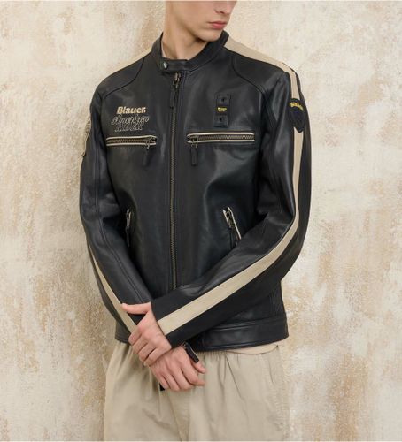 Til mænd. 25SBLUL02403 Bikerjakke bicolour garner (S), Casual, Læder - Blauer - Modalova