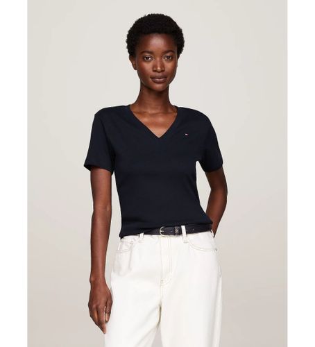 Til kvinder. WW0WW40584 Navy slim t-shirt med V-hals (XS), Casual, Bomuld, Korte ærmer - Tommy Hilfiger - Modalova