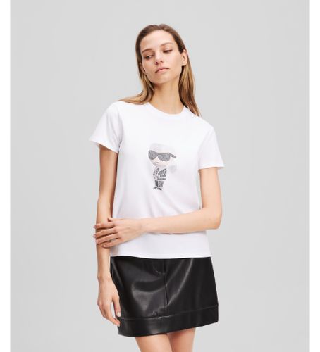 Til kvinder. A3W17076 Karl Ikon Rhinestones T-shirt (XS), Casual, Korte ærmer, Økologisk bomuld, Bæredygtig - Karl Lagerfeld - Modalova