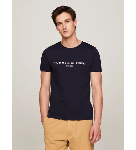 Til mænd. MW0MW11465 T-shirt med navy-logo (S), Casual, Korte ærmer, Økologisk bomuld, Blå - Tommy Hilfiger - Modalova