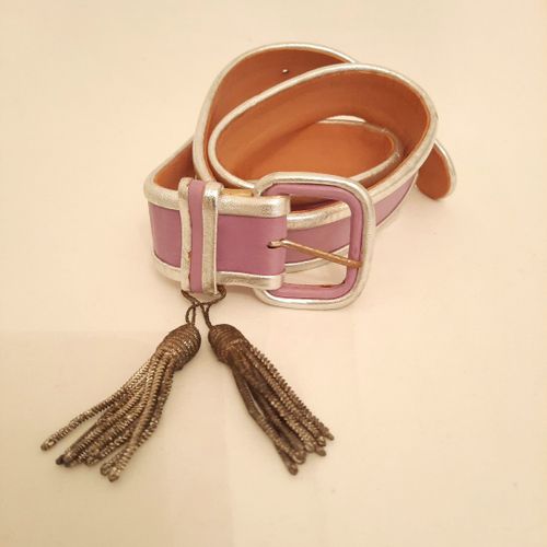 Ceinture cuir mauve et argent vintage chic - Label Emmaus - Modalova