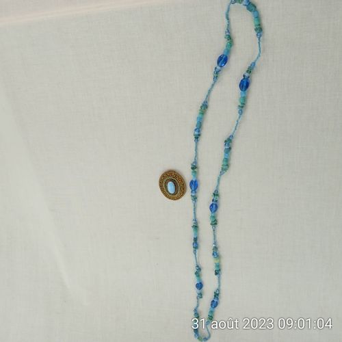 Collier long en perles et clips vintage turquoise - Label Emmaus - Modalova