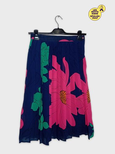 Jupe Plissée Fleurie Carré Bleu Marine Et Rose Fuchsia L (V3374) - Label Emmaus - Modalova